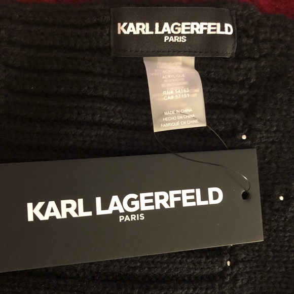 Karl Lagerfeld black knit scarf with pearls - Picture 5 of 8